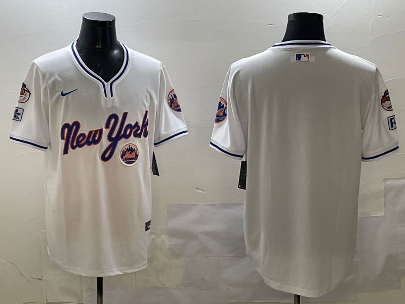 Men New York Mets Blank White Throwback Game 2025 Nike MLB Jersey style 2